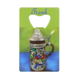 German Beer Stein w/Hinged Lid Blue Personalized  クレジットカード栓抜き