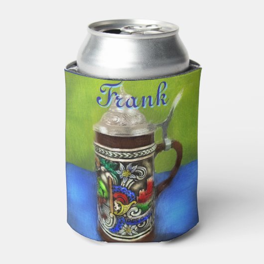 German Beer Stein w/Hinged Lid Blue Personalized  缶クーラー (缶正面)