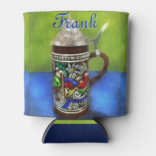 German Beer Stein w/Hinged Lid Blue Personalized  缶クーラー (正面)
