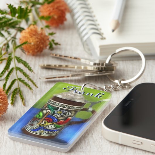 German Beer Stein w/Hinged Lid Personalized キーホルダー (正面右)