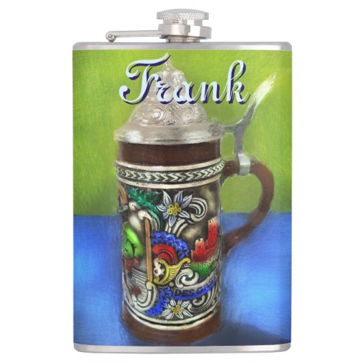 German Beer Stein w/Hinged Lid Personalized フラスク (正面)