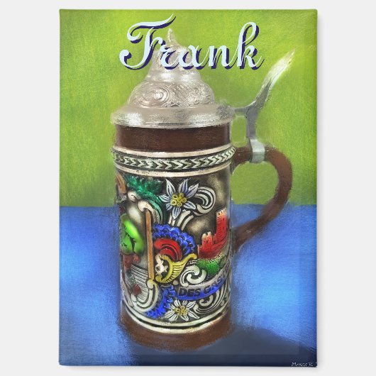 German Beer Stein w/Hinged Lid Personalized マグネット (正面)