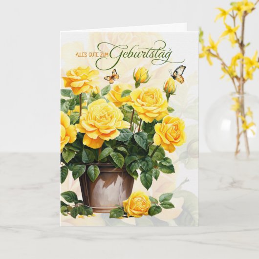 German Birthday Geburtstag Pot of Yellow Roses カード (黄色い花)