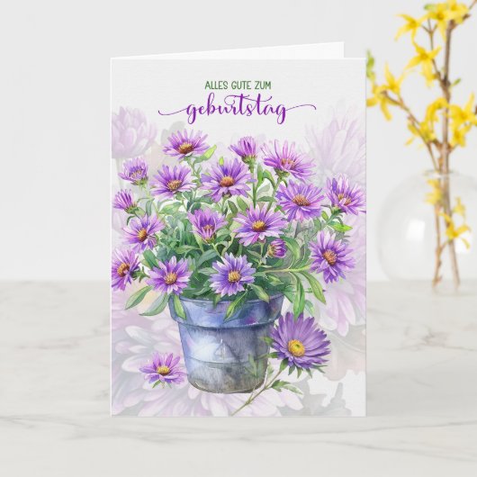 German Birthday Geburtstag Purple Asters カード (黄色い花)