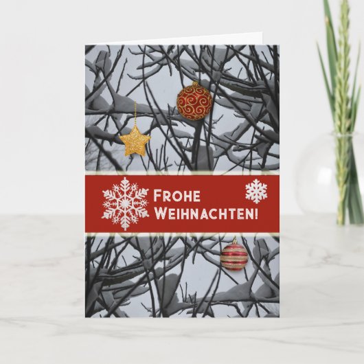 German Christmas Ornaments on Snowy Branches シーズンカード (正面)