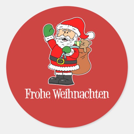 German Christmas Santa Frohe Weihnachten ラウンドシール (正面)