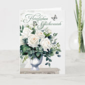 German Congratulations White Roses and Butterflies カード (正面)