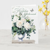 German Congratulations White Roses and Butterflies カード (黄色い花)
