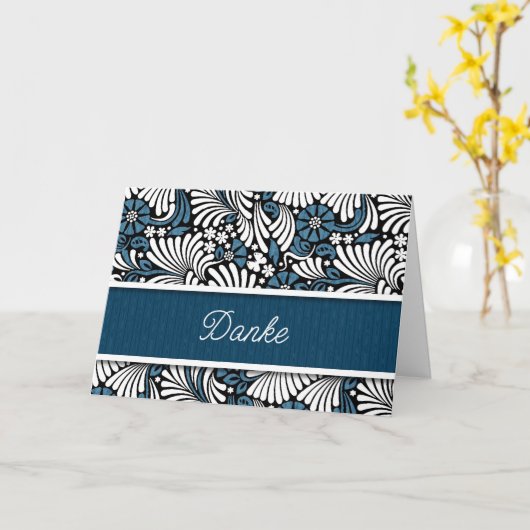 GERMAN Danke Blue and White Thank You カード (黄色い花)