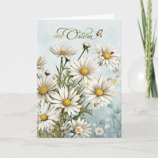 German Easter White Daisy Garden Frohe Ostern シーズンカード (正面)