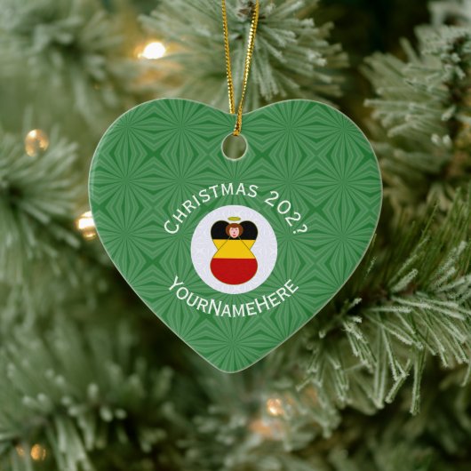 German Flag Christmas Angel Personalized Heart セラミックオーナメント (ツリー)