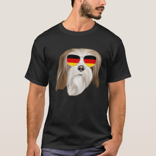 German Flag Lhasa Apsos Dog Germany Pocket Tシャツ (正面)