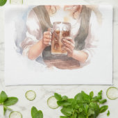  german girl with a beer for Oktoberfest キッチンタオル (折り畳み)