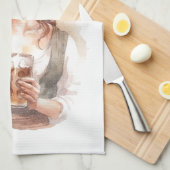  german girl with a beer for Oktoberfest キッチンタオル (四つ折り)
