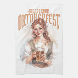  german girl with a beer for Oktoberfest キッチンタオル