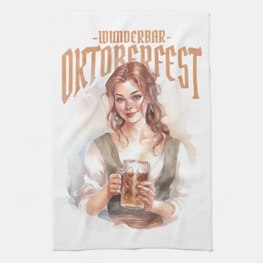  german girl with a beer for Oktoberfest キッチンタオル (縦)