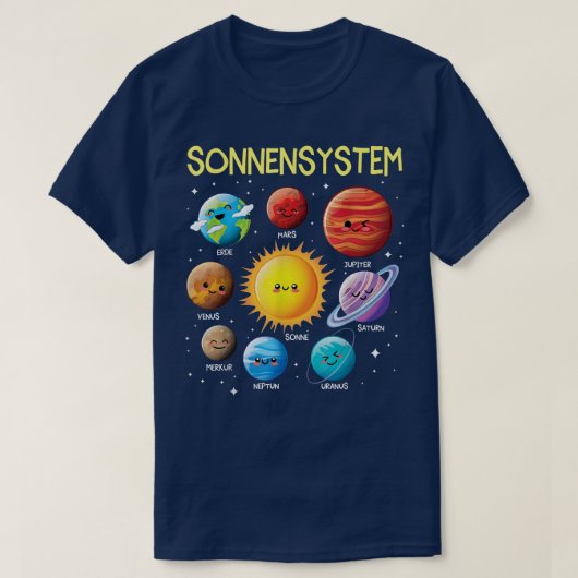 German Language Solar System Planets Space boy gir Tシャツ (デザイン正面)