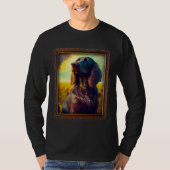 German Longhaired Pointer Painting Sunflower Flowe Tシャツ (正面)