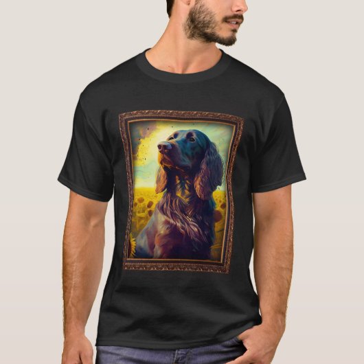 German Longhaired Pointer Painting Sunflower Flowe Tシャツ (正面)