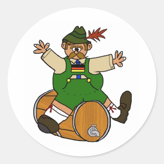 German Man on Beer Keg Stickers ラウンドシール (正面)