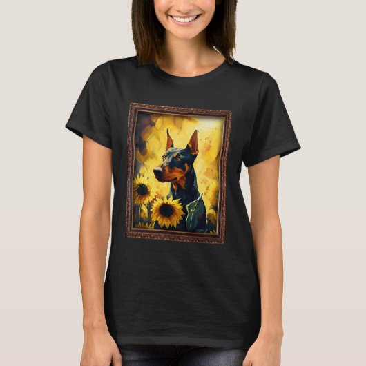 German Pinscher Painting Sunflower Flower Mom Wome Tシャツ (正面)