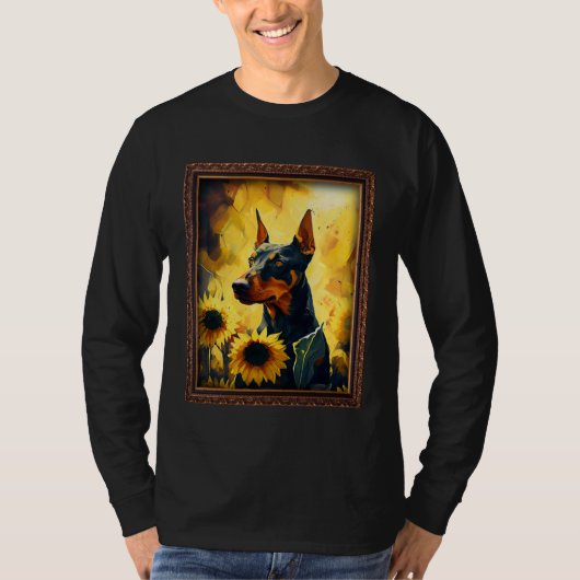 German Pinscher Painting Sunflower Flower Mom Wome Tシャツ (正面)