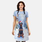 German Pinscher Snowy Courtyard Santa Hat エプロン (着用した状態)