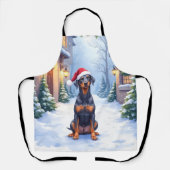 German Pinscher Snowy Courtyard Santa Hat エプロン (正面)