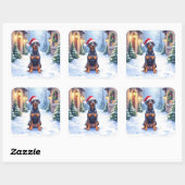 German Pinscher Snowy Courtyard Santa Hat スクエアシール (シート)