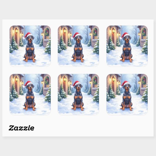 German Pinscher Snowy Courtyard Santa Hat スクエアシール (シート)