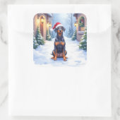 German Pinscher Snowy Courtyard Santa Hat スクエアシール (バッグ)