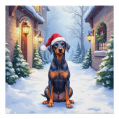 German Pinscher Snowy Courtyard Santa Hat ポスター (正面)