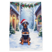 German Pinscher Snowy Courtyard Santa Hat ミディアムペーパーバッグ (裏面)