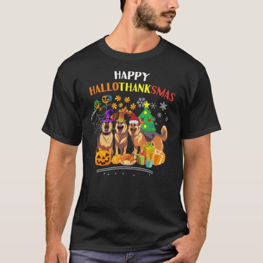 German sheipherd Dog Halloween xmas happy Hallotha Tシャツ (正面)