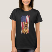 German Shepherd American USA Flag 4th of July Dog Tシャツ (正面)