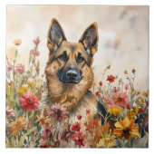 German Shepherd Among Vibrant Wildflowers タイル (正面)