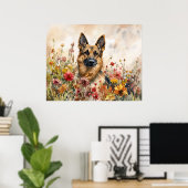 German Shepherd Among Vibrant Wildflowers ポスター (ホームオフィス)