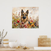 German Shepherd Among Vibrant Wildflowers ポスター (キッチン)