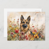 German Shepherd Among Vibrant Wildflowers ポストカード (正面/裏面)