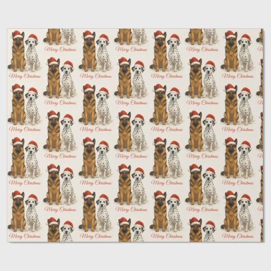 German Shepherd and Dalmatian with Santa hats  ラッピングペーパー (フラット)