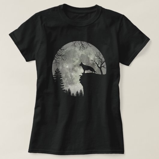 German Shepherd And Moon Halloween Tシャツ (デザイン正面)