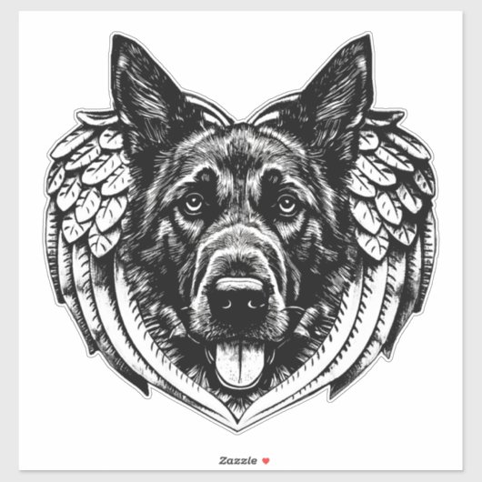 German shepherd Angel dog head art illustration シール (シート)