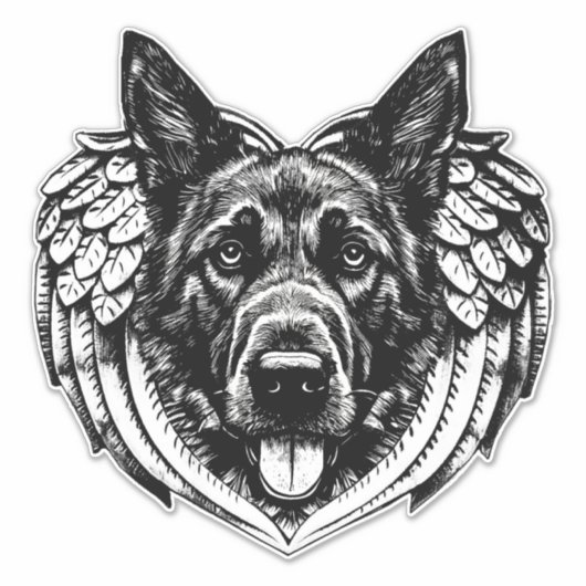 German shepherd Angel dog head art illustration シール (正面)