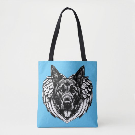 German shepherd Angel dog head pet art トートバッグ (正面)