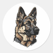 German Shepherd Art ラウンドシール (正面)
