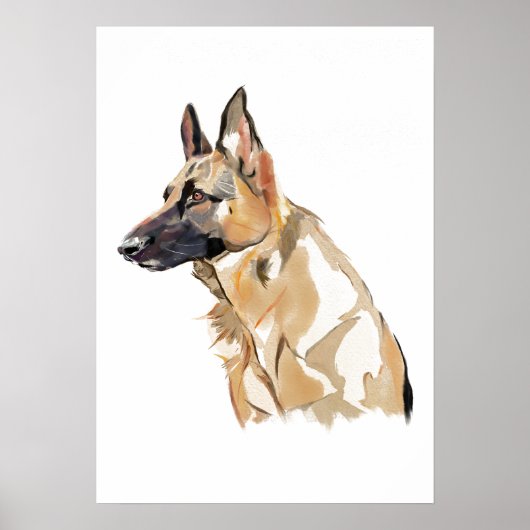 German Shepherd Art Poster, Watercolor Painting ポスター (正面)