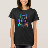 German Shepherd Astronaut in Space Cool Dog Fun Co Tシャツ (正面)