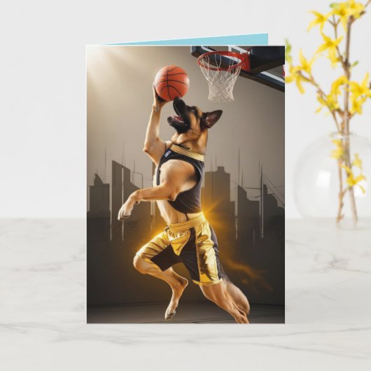 German Shepherd Basketball カード (黄色い花)