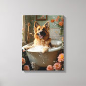German Shepherd Bath, Whimsical Dog Bathroom キャンバスプリント (正面)