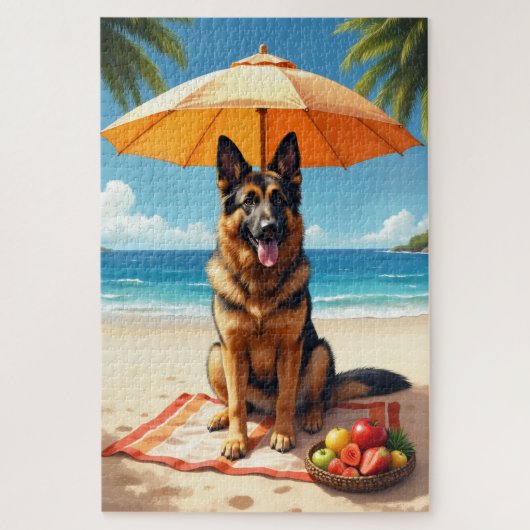German Shepherd Beach Relax Scene ジグソーパズル (縦)